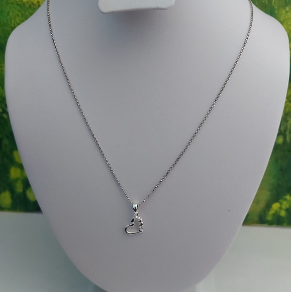 Heart Pendant With CZ Simulated Diamonds Necklace - Picture 2 of 4